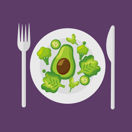 salad dish fork knife healthy food vector illustrationのイラスト素材