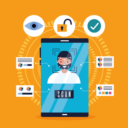 man mobile face scan recognition security approved vector illustrationのイラスト素材