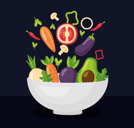vegetables in bowl healthy food fresh vector illustrationのイラスト素材
