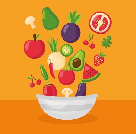 vegetables fruits bowl fresh healthy food vector illustrationのイラスト素材