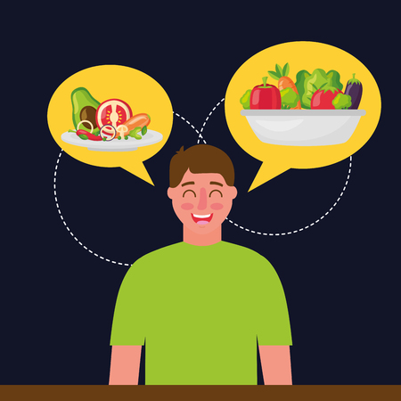 man thinking plates healthy food vector illustrationのイラスト素材