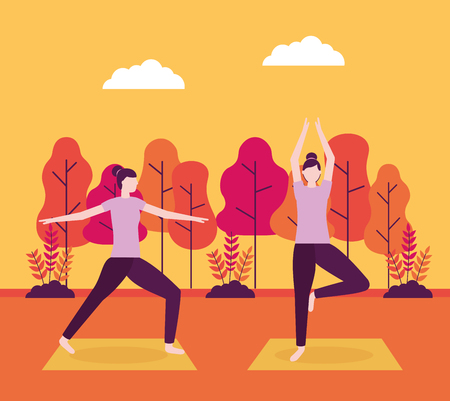 relax outdoor body woman yoga activity vector illustrationのイラスト素材