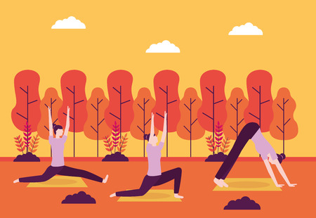 park sunset relax woman yoga activities vector illustrationのイラスト素材