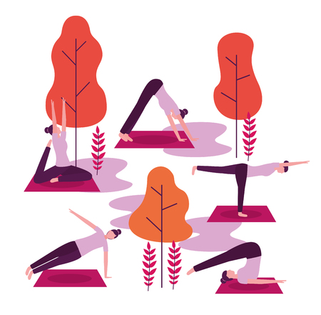 stretching boy woman yoga activity vector illustrationのイラスト素材