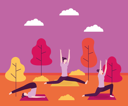 yoga activity clouds outdoor woman enjoy relax body vector illustrationのイラスト素材