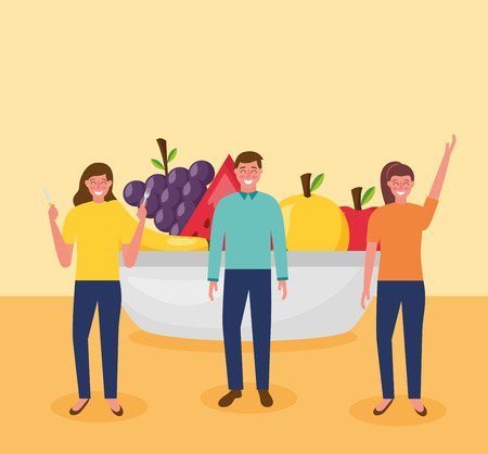 people with plate healthy food vector illustrationのイラスト素材