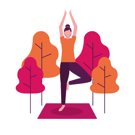 woman with hands up together park yoga activity  vector illustrationのイラスト素材