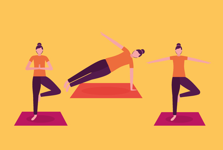 women relax yoga activity with mat vector illustrationのイラスト素材