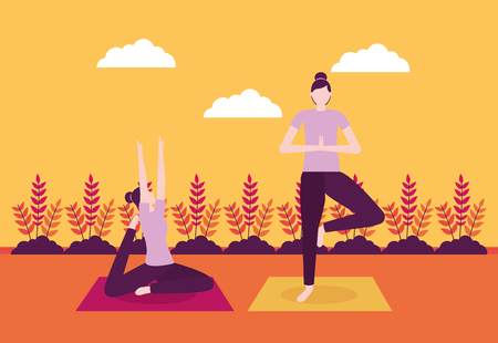 plants outdoor woman doing yoga activity vector illustrationのイラスト素材