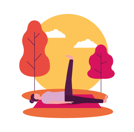 sunset sticker woman yoga activity vector illustrationのイラスト素材