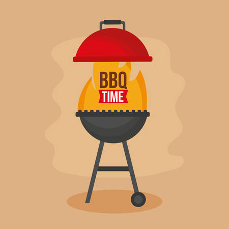 barbecue fire grill bbq time delicious vector illustrationのイラスト素材