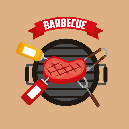 grill meat tongs sauces fork barbecue vector illustrationのイラスト素材