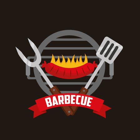 fork spatula grill fire sausages barbecue vector illustrationのイラスト素材
