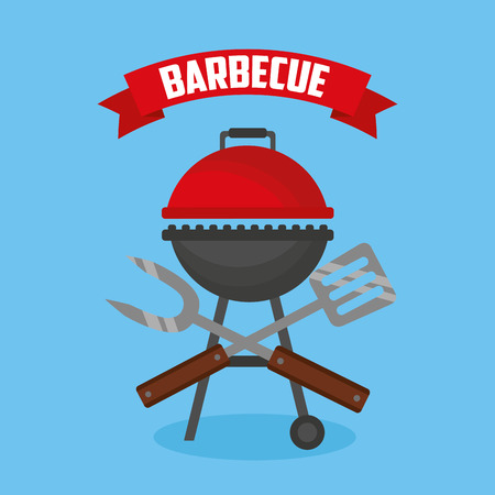 barbecue ribbon grill utensils fork spatula vector illustrationのイラスト素材