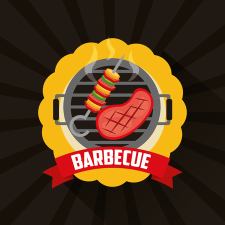 sticker grill hot meat brochette barbecue vector illustrationのイラスト素材