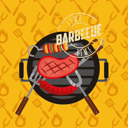 barbecue grill meat fork spatula tweezers and brochette vector illustrationのイラスト素材
