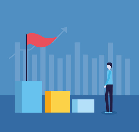 businessman success growth flag top vector illustrationのイラスト素材