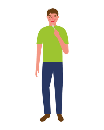 man holding fork cutlery white background vector illustrationのイラスト素材