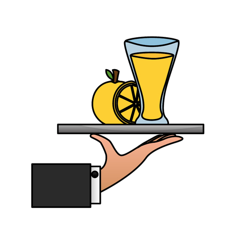 tray hand orange juice glass cup vector illustrationのイラスト素材