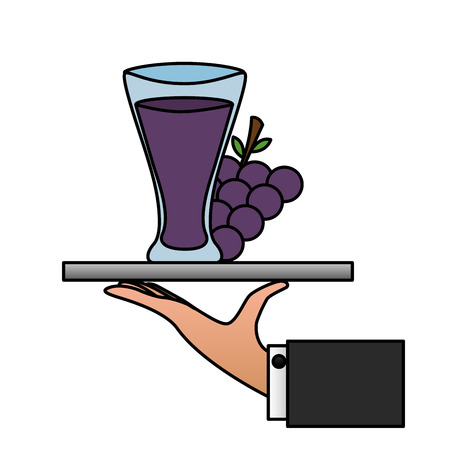 tray hand grapes juice cup vector illustrationのイラスト素材