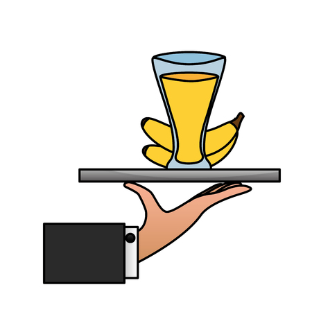 tray hand banana juice cup vector illustrationのイラスト素材