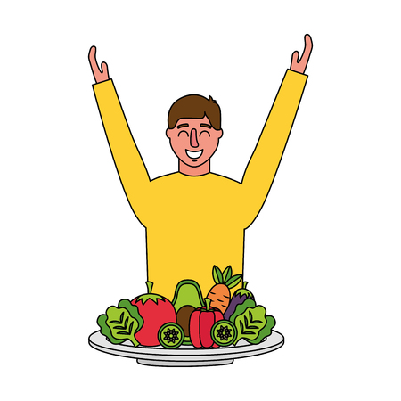man vegetables in plate healthy food vector illustrationのイラスト素材