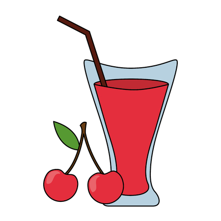 cherry juice cup with straw vector illustrationのイラスト素材