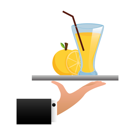 tray hand orange juice cup with straw vector illustrationのイラスト素材
