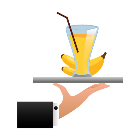 tray hand banana juice cup with straw vector illustrationのイラスト素材