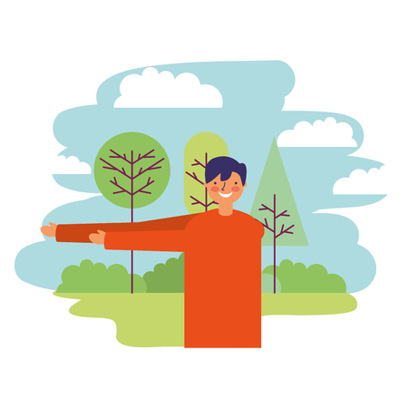 man stretching daily routine outdoors vector illustrationのイラスト素材