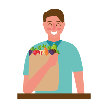 man with bag grocery healthy food vector illustrationのイラスト素材