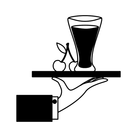 tray hand cherry juice glass cup vector illustrationのイラスト素材