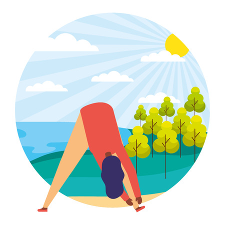 woman stretching exercises daily routine outdoors vector illustrationのイラスト素材