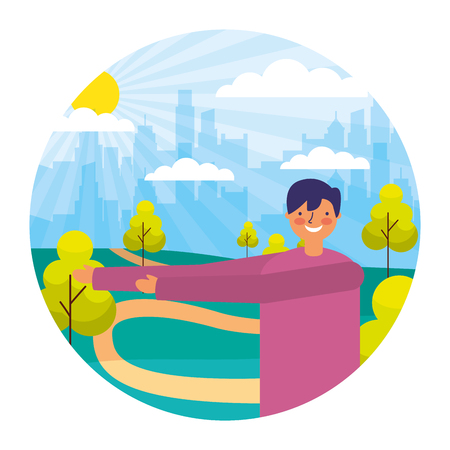man daily routine activity park vector illustrationのイラスト素材