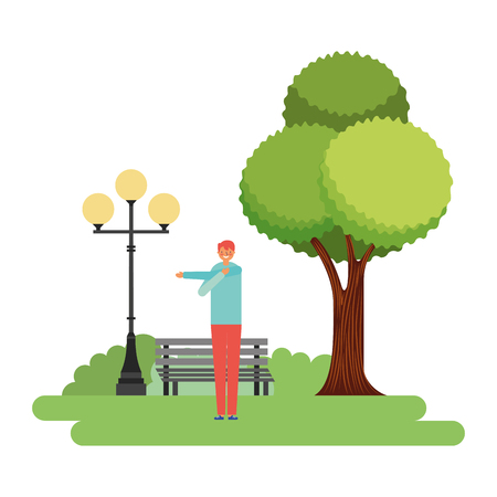 man stretching daily routine in the park vector illustrationのイラスト素材