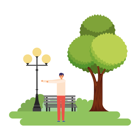 man stretching daily routine in the park vector illustrationのイラスト素材