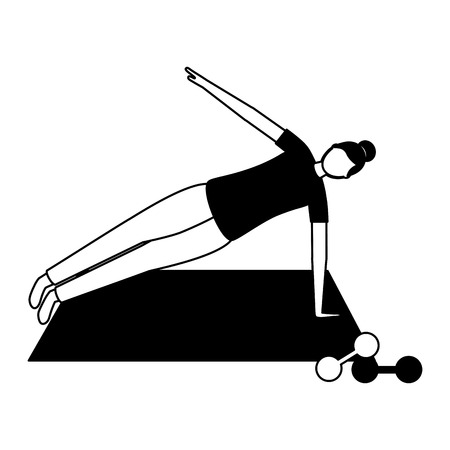 woman making yoga with mat and dumbbells vector illustrationのイラスト素材