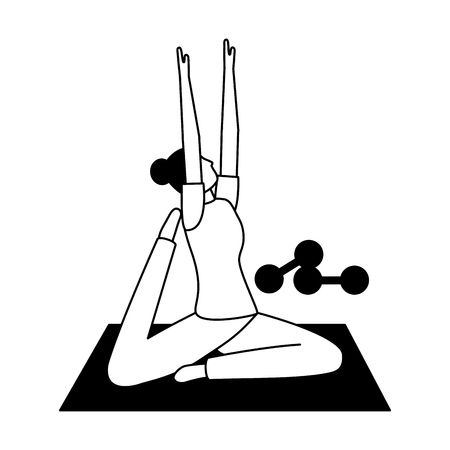 woman making yoga with mat and dumbbells vector illustrationのイラスト素材