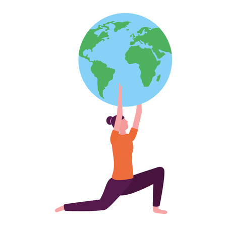 sport woman holding world map vector illustrationのイラスト素材