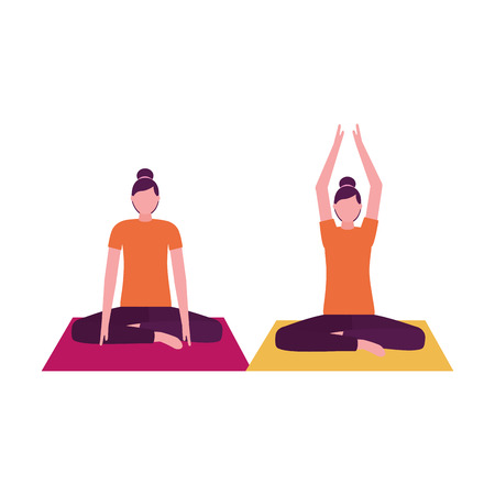 women practicing yoga on mat vector illustrationのイラスト素材