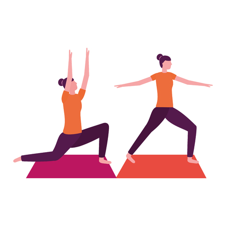 women practicing yoga on mat vector illustrationのイラスト素材