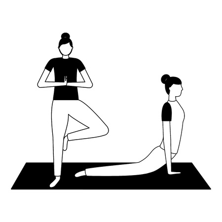 women practicing yoga on mat vector illustrationのイラスト素材