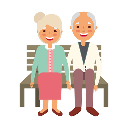 elderly couple sitting on bench vector illustrationのイラスト素材