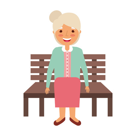 old woman sitting on bench vector illustrationのイラスト素材