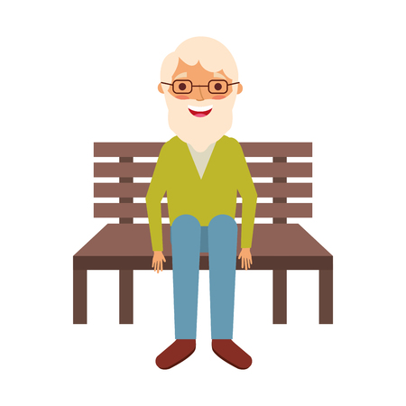 old man sitting on bench vector illustrationのイラスト素材