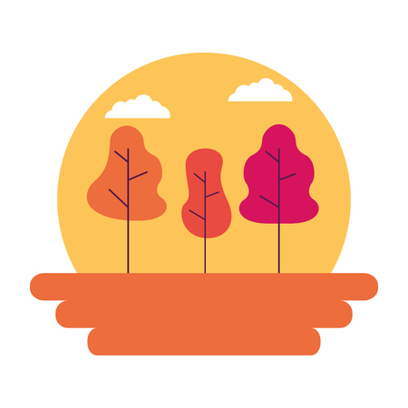 sunset landscape trees outdoors natural vector illustrationのイラスト素材