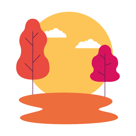 sunset landscape trees outdoors natural vector illustration