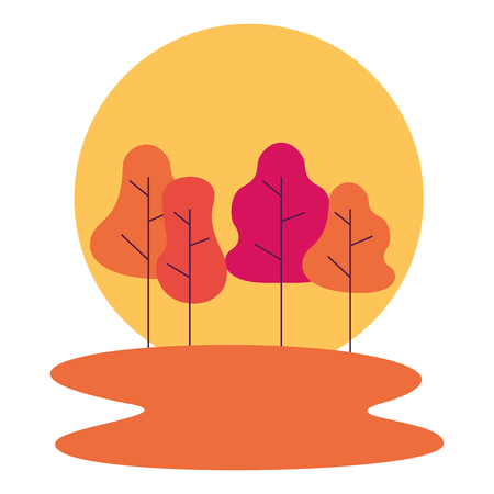 sunset landscape trees outdoors natural vector illustrationのイラスト素材