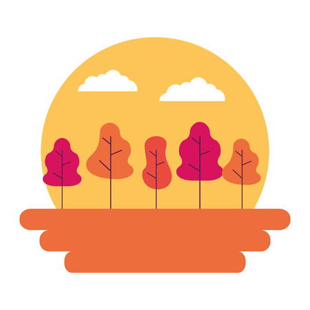 sunset landscape trees outdoors natural vector illustrationのイラスト素材