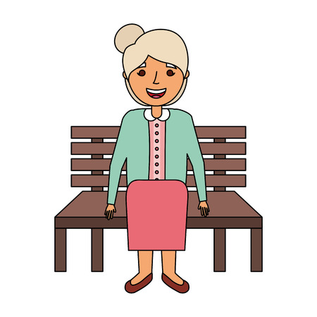 old woman sitting on bench vector illustrationのイラスト素材